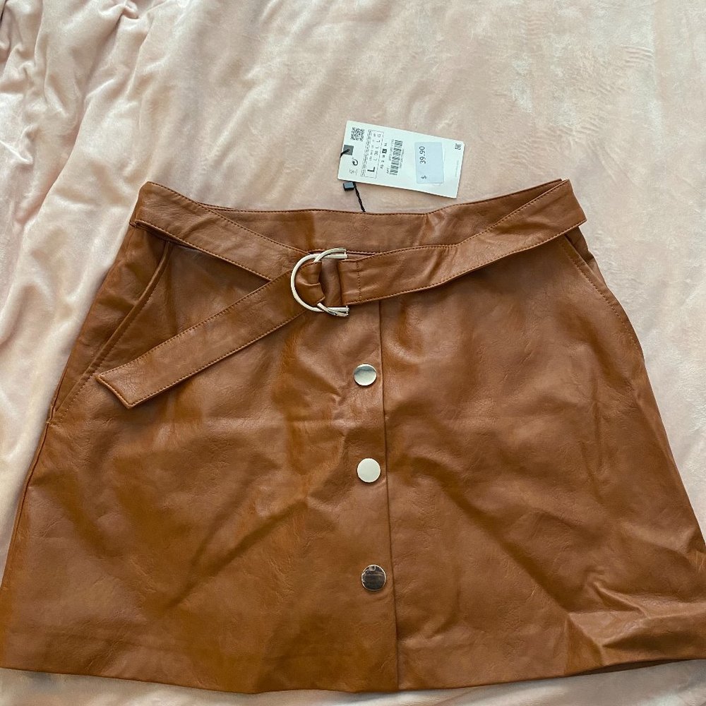 Brown Faux Leather Skirt/Skort